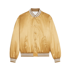 Blouson de baseball en satin de soie entièrement brillant pour hommes haute qualité avec poignets rayés et boutons pression sur le devant - Product Image 3