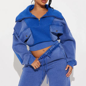 Conjunto Deportivo para Mujer, Estilo Holgado, Sudadera Corta de Felpa Lavada y Pantalones Deportivos con Cordón, Conjunto Deportivo Holgado - Product Image 2