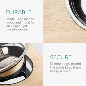Comedero doble para perros de acero inoxidable elevado con soporte de tubo de hierro y placa superior de madera para alimentar a mascotas gatos incluidos - Product Image 5