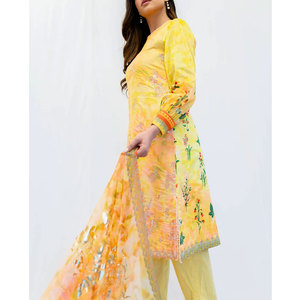 Costume 3 pièces pour femmes, vêtement de créateur de mode, pelouse du Pakistan et de l'inde, robes de pelouse non cousues Eid shalwar, 2023 - Product Image 4