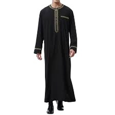 Noir teint bas prix vêtements musulmans hommes Robe Abaya moyen-orient manches longues col rond Thobe / Thawb - Product Image 6