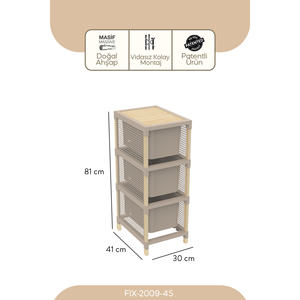 Organizador de Cajones de Madera Funcional de 3 Niveles Fix-2009, Gabinete Multiusos para Almacenamiento de Niños y Adolescentes, Color Beige, Dimensiones 30x80 - Product Image 5