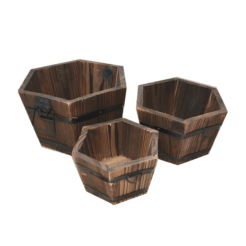 Manufacturing natural wooden bucket Rustic flower