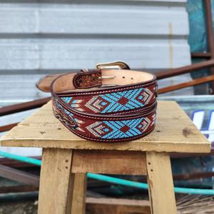 New Arrival Genuine Leather Western Hand Tooled and Hand Painted Floral <b>Belts</b> Real Handmade Tooled Leather Unisex Waist <b>Belts</b> - Product Image 5