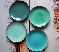 Service de Table Personnalisable en Porcelaine Fine Turquoise Écologique Fait Main – Assiettes, Bol et Tasse Inclus, Compatible Lave-Vaisselle