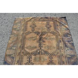 Alfombra turca clásica marrón azul de 4,4X9,2 pies de lana de área grande, alfombra abstracta rectangular de retazos para sala de estar, Alfombra de látex para habitación - Product Image 5