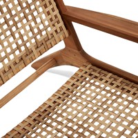 Fauteuil de salon moderne et durable en teck massif avec accoudoirs, chaise de loisirs tissée écologique pour l'extérieur/l'intérieur, idéale pour les appartements