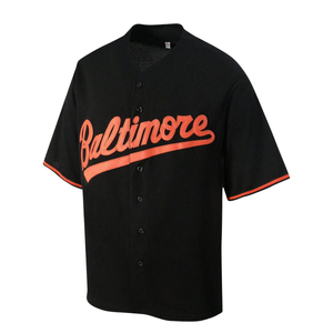 เสื้อเบสบอลและซอฟต์บอลเยาวชนแบบสั่งทำขายส่ง ป้ายเย็บติดเอง กระดุมเต็มตัว สีดำ ชุดกีฬา เสื้อเนื้อนุ่ม สำหรับงานพิมพ์ดิจิทัล - Product Image 1