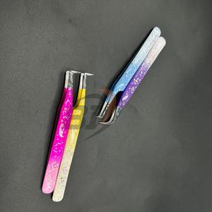 Pinzas de pestañas de acero sostenible con diseño de purpurina nuevo de alta calidad al por mayor punta puntiaguda con logotipo personalizado para extensiones de pestañas voluminosas - Product Image 6