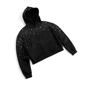 Custom <b>Black</b> Starry Print Cropped Hoodie Long Sleeve Pullover Sweatshirt for Women Streetwear Fashion Apparel Wholesale OEM <b>Go</b> - Product Image 6