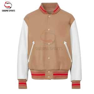 แจ็คเก็ตวาร์ซิตี้พรีเมียมแบบสั่งทำสำหรับผู้ชายและผู้หญิง สไตล์เบสบอล ตัวเสื้อทำจากผ้าขนสัตว์ แขนเสื้อทำจากหนัง รับผลิตแบบ OEM ODM ขายส่งจากโรงงาน - Product Image 2