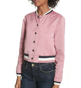 Blouson d'aviateur en satin pour femmes de couleur unie à fermeture éclair bonne qualité pour femmes design OEM universitaire de bonne qualité pour le blouson d'aviateur pour femmes - Product Image 4
