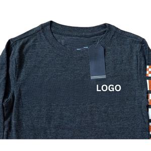 เสื้อยืดแขนยาวสำหรับผู้ชายคุณภาพสูงคอกลมสีทึบพิมพ์โลโก้ตามสั่งผ้าฝ้ายถักไซส์ใหญ่พิเศษ - Product Image 6