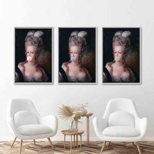 Lienzo Impreso con Diseño de Chicle de Marie Antoinette, Elegante Estilo Rococó Francés, 3 Piezas: Enmarcado en Blanco - Product Image 1