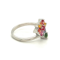 Femme. 925 Sterling Silver Multi-Color Flower Ring Rhodium Natural Multi-Sapphire Gemstone Fashion Jewelry for Weddings
