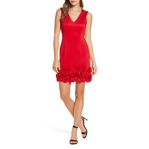 Abito tubino vintage Donna Ricco da donna, rosso, con orlo a cupcake, collo alto, in maglia di raso stampato, per feste, taglia 8 - Product Image 1