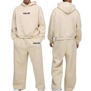 Survêtements surdimensionnés en coton 100% pour hommes, sweat à capuche et pantalon de survêtement épais en polaire à fermeture éclair avec logo imprimé personnalisé, ensembles de survêtements GSM 500 - Product Image 5