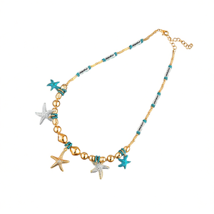 Elegante Collar de Diseño Costero con Cuentas Chapadas en Oro y Dijes de Estrella de Mar para Reventa, Colgante de Moda - Product Image 3