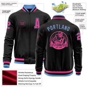 Custom <b>Black</b> Pink-Light Blue Bomber Varsity Letterman Zipper Jacket Windbreaker Streetwear Vintage Men's Varsity Jacket - Product Image 2