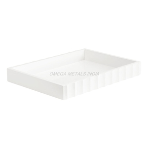 Hot Selling Crisp White Wooden <b>Tray</b> with Modern Rectangular Shape and Textured Sides Handmade for Stylish <b>Serving</b> and Display - Product Image 1