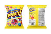 Bonbons gélifiés Popit au cacao en poudre au lait, saveur fruitée sucrée et acidulée, croquants, marron, en forme de cube, 25g, sac en vrac