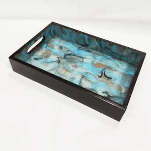 <b>Large</b> Resin Serving Tray with Wooden <b>Frame</b> Handmade Epoxy Art Tray for Coffee Table, Kitchen, Dining, Decorative Organizer Tray - Product Image 1