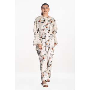 Conjunto de Dos Piezas para Mujer, Estilo Bohemio, Color Beige, Estampado Ondulado, Tallas XXS-XL, Tela Crepé, para Primavera/Verano - Product Image 3