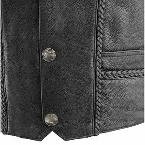 Gilet en cuir noir pour homme avec poches, fermeture à boutons recouverts, style vintage, anti-rides et respirant, vêtement d'extérieur d'automne - Product Image 4