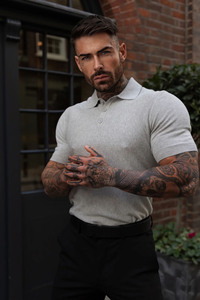 Nouvelle mode vêtements d'affaires classique uni gris clair tricoté polo à manches courtes séchage rapide gym athlétique et golf polos pour hommes - Product Image 6