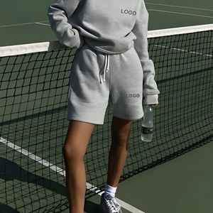 2024 ensembles de chemises et de shorts zippés personnalisés pour femmes de haute qualité 100% coton ensemble t-shirt et short deux pièces grande taille - Product Image 3