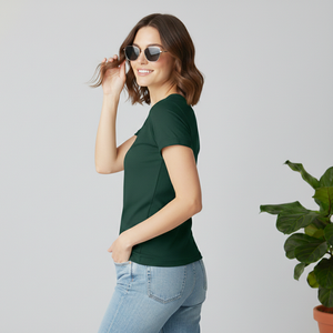 T-shirts en coton mélangé respirant vert foncé écologiques pour femmes avec logo et design personnalisés - Prix de gros anti-boulochage - Product Image 4