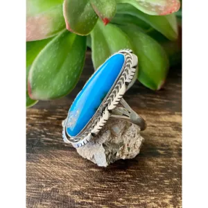 Navajo Handmade Kingman Turquoise Sterling Silver <b>Statement</b> <b>Ring</b> Size 8.5 - Product Image 4