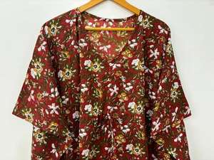 Vestido de caftán de algodón hecho a mano indio para mujer estampado de bloque Floral largo hasta el suelo cubierta de playa Natural Casual noche lavable - Product Image 2