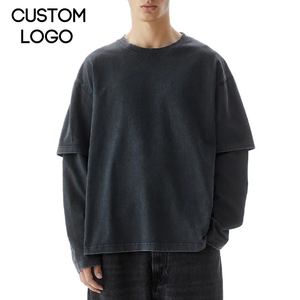 T-shirt pour homme personnalisé 2025, tissu de haute qualité, surdimensionné, taille plus, uni, nouveau design, impression personnalisée, manches longues à double couche - Product Image 1