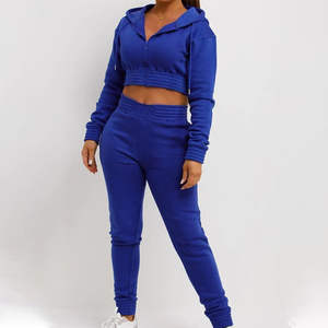 Chándal con logotipo personalizado, tops cortos con hombros caídos, sudaderas con capucha y chándal para correr, conjunto de 2 piezas, chándales para mujer - Product Image 3