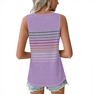 Débardeur à rayures violettes col rond pour femme, décontracté, sans manches, coupe régulière, en tissu jersey respirant - Product Image 2