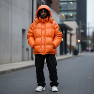 Chaqueta Acolchada de Invierno para Hombre, con Cremallera Personalizada, Estilo Urbano, con Capucha Extraíble Brillante en la Parte Delantera, de Poliéster/Algodón - Product Image 3