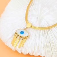 Hochwertiger Vintage-Anhänger aus Edelstahl, vergoldet, mit blauem Glücksauge und Quaste, 24k Geschenk