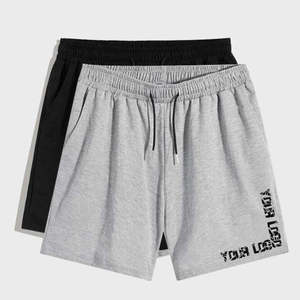 Pantalones cortos de lana de talla grande personalizados de algodón liso con logotipo estampado deportivo informal para hombre con bolsillos - Product Image 2