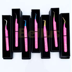 Pince à cils en acier inoxydable 45 90 degrés pointe en fibre outils d'extension professionnels de haute qualité durable OEM vente en gros - Product Image 3