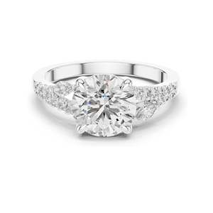 2.27 CT Round Brilliant Lab Diamond <b>Ring</b> for Women Leaf Accent Pav Band VVSVS EF CVD 18KT, 14KT, 10KT Gold & 925 <b>Silver</b> - Product Image 1