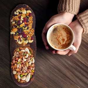 <b>Large</b> Dual Compartment <b>Wooden</b> <b>Bowl</b> with Natural Bark Edge for Serving Fruit Veggies or Salad in Kitchen or Office for Parties - Product Image 4