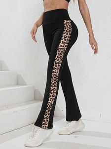 Pantalon de Yoga Bootcut pour femmes léopard Patchwork taille haute évasé pantalon de Jazz décontracté taille élastique pantalon de Jazz d'été coloré - Product Image 3