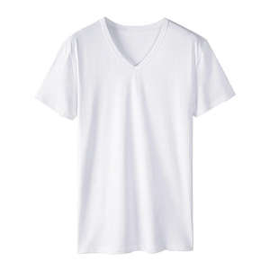 2025 vente chaude léger 100% coton respirant été col en v T-Shirts pour hommes décontracté couleur unie 180 grammes tissu tricoté - Product Image 6