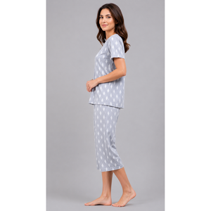 Ensemble de pyjama capri en coton peigné de qualité supérieure - Motif géométrique - Vêtements de nuit d'été - Product Image 5