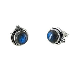 Navya Craft 925 Sterling <b>Silver</b> <b>Stud</b> Earrings for Women Labraite Ball Shape with Bezel Setting Gift - Product Image 1