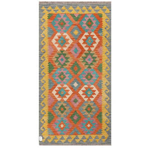 Alfombra Kilim de Maimana, Afganistán, 195 x 98 cm, Decoración de Pared - Product Image 1