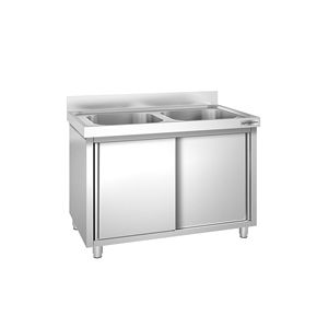 ตู้ซิงค์เชิงพาณิชย์ PREMIUM - สแตนเลส - 1000x600 มม. - พร้อมอ่าง 2 หลุมตรงกลาง - Product Image 1