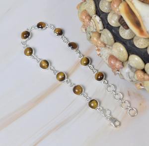 Pulsera de tenis ajustable de plata de ley 925 con ojo de tigre y 11 piedras, diseño de cierre, unisex, regalo certificado, joyería hecha a mano - Product Image 3