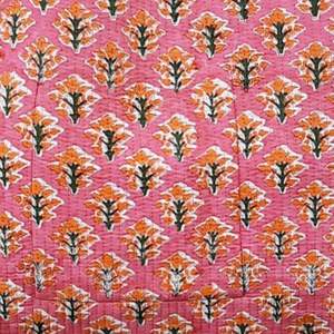 Summer Autumn Spring Travel Shopping Quilted Tote <b>Bag</b> for Pink Hand Block Printed with Elegant Ruffled <b>Sides</b> Stylish Zipper - Product Image 6